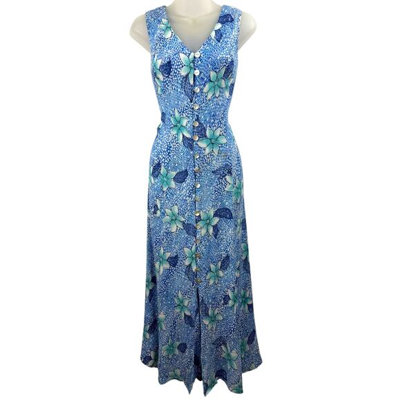 Vintage 1990's pure rayon DRESSBARN blue floral dress with crisscross back - Picture 6 of 8
